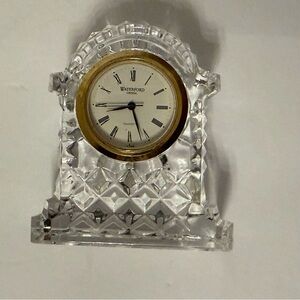WATERFORD CRYSTAL IRELAND CLOCK MANTLE DESK SIGNED HOME DECOR ** needs battery
